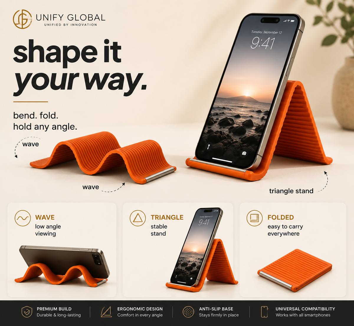Unify Global Flexora™| Foldable Multi-Angle Desk Holder